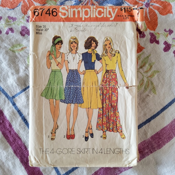 Simplicity 6746 Cut Complete or Uncut FF Vintage 70s Sewing Pattern The 4 Gore Skirt In 4 Lengths Various Sizes Available