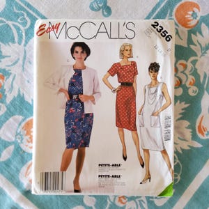 McCalls 2356 Complete Uncut Factory Folds Vintage 1986 80s Sewing Pattern Simple Shift Dress Square Neck Boxy Jacket Size3 12-16 Bust 34-38