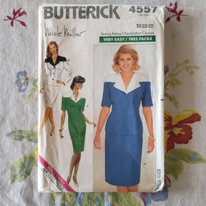 Butterick 4557 Complete Uncut Factory Folds vintage 90s sewing Pattern Shirt Dress Or Suit Color Block Waitress Uniform Nicole Miller 18-20