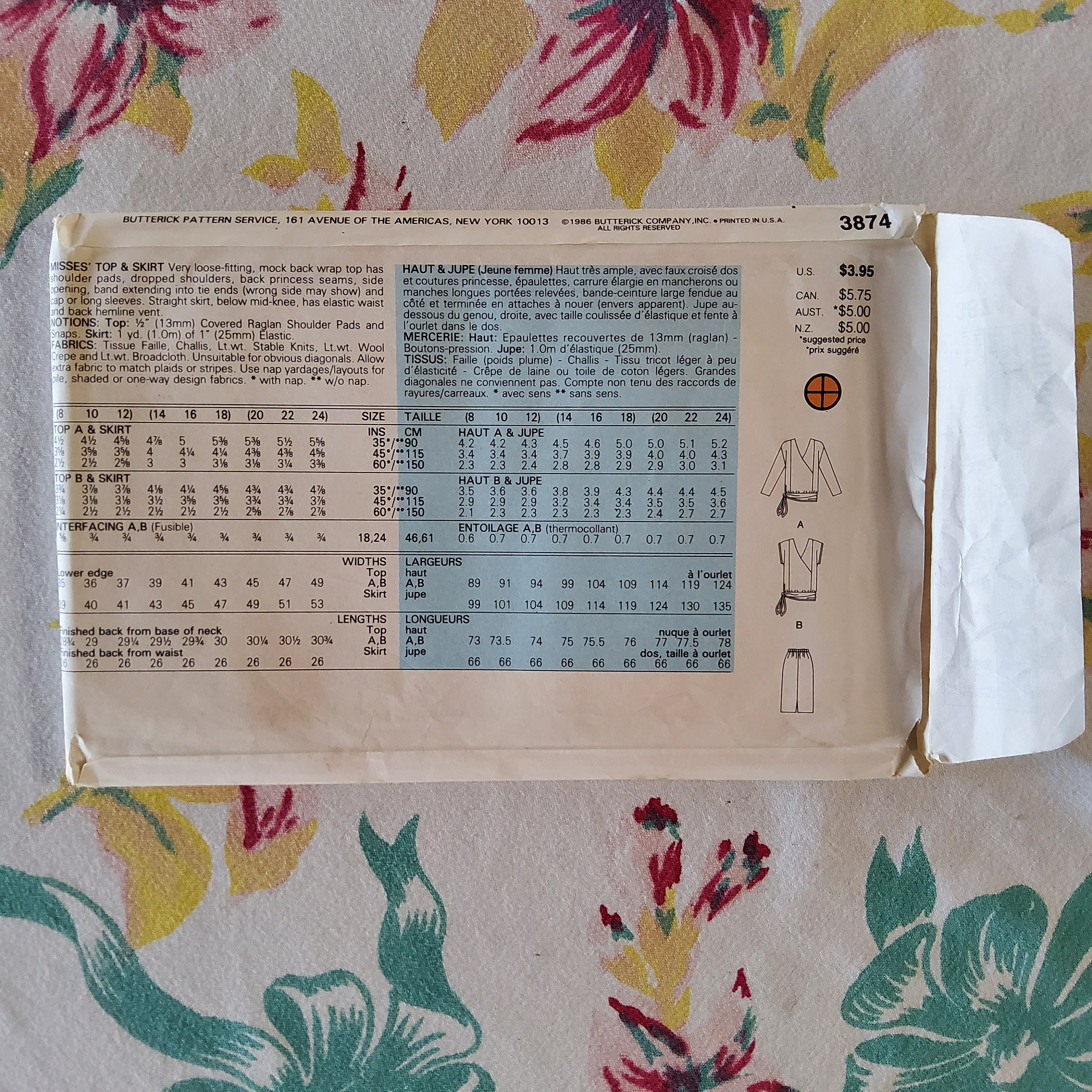 Butterick 3874 Complete Uncut Factory Folds Vintage 80s Sewing