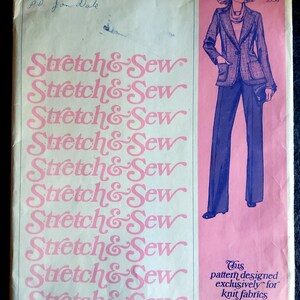 May include: A vintage sewing pattern for a one-button blazer. The pattern is designed for knit fabrics and is by Ann Person. The pattern number is 1035. The bust sizes are 30-32-34-36-38-40-42.