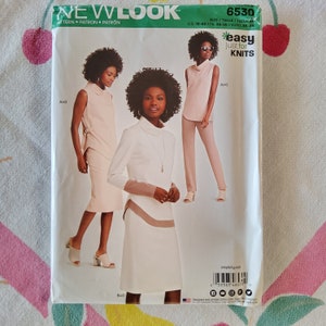New Look 6530 Complete Uncut Factory Folds Sewing Pattern Side Cinch Shaped Hem Draped Top Skirt Pantsuit Size 10-22 Bust 32.5-44