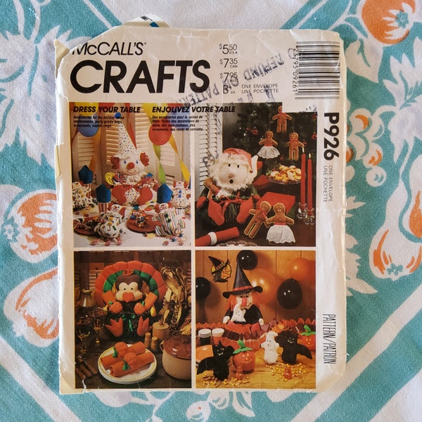 McCalls P926 / 874 /3367 Complete Uncut Factory Folds Vintage 80s Sewing Pattern Kitschy Holiday Craft Centerpieces Clowns Santa Witch More