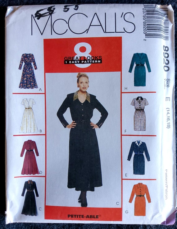 Mccalls 8920 Complete Uncut Factory Folds Vintage 90s Sewing Pattern Shirt Dress  Day Dress 8 Great Looks 1 Easy Pattern Sz 10-14 or 14-18 - Etsy