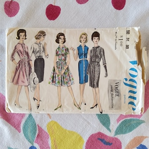 Vogue 5548 Cut Complete Vintage 60s Sewing Pattern Fit and Flare Dress or Slim fit Very Jackie O Influenced Size 10 Bust 31 Hip 33
