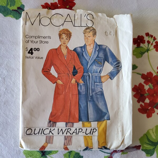 McCalls 0011 Complete Uncut Factory Folds Vintage 80s Sewing Pattern Unisex Bathrobes Knee Length Then-Complimentary Pattern Quick S-XL