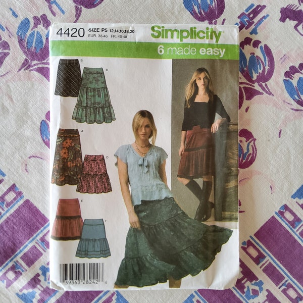 Simplicity 4420 Complete Uncut Factory Folds Sewing Pattern Tiered Skirts Western Peasant Bohemian Boho Casual Dressy 12-20 Waist 26.5-34