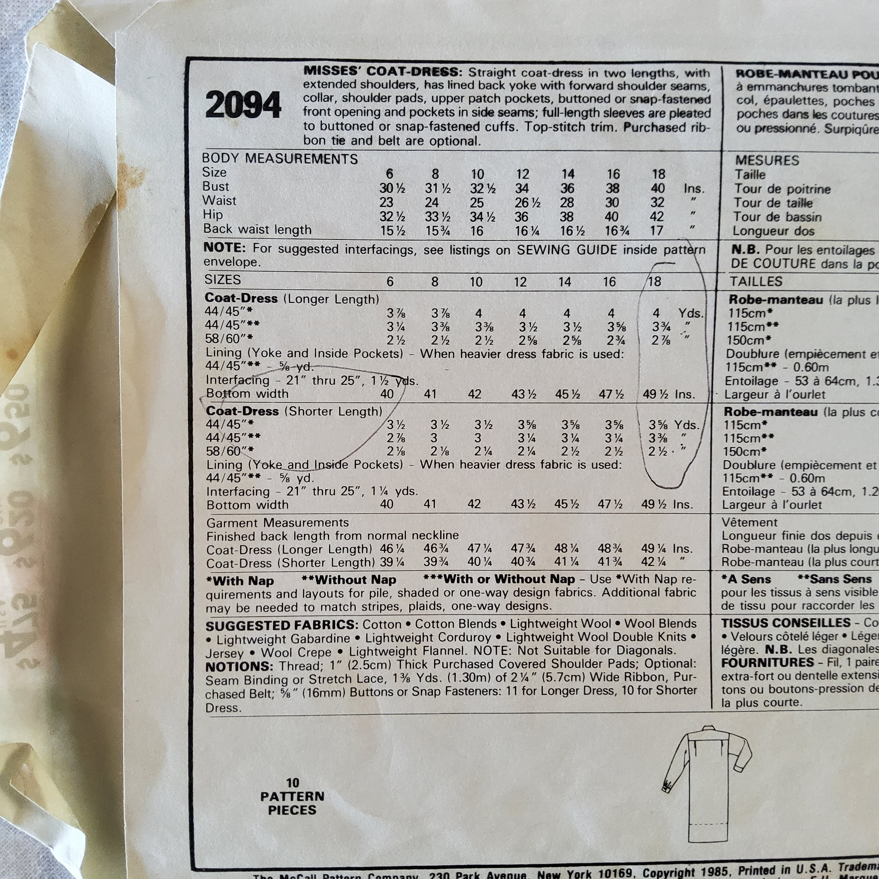 Mccalls 2094 Complete Uncut Factory Folds Vintage 80s Sewing