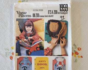 Vogue 1959 Complete Uncut Factory Folds Vintage 1978 70s Sewing Pattern Learning Fabric Book for Kids Animal Theme How to Button and More