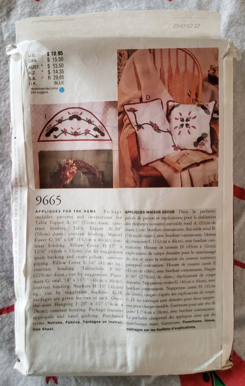 Vogue 9665 Complete Uncut Factory Folds Vintage 90s Patterns for Living ...