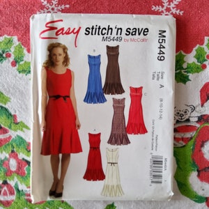 McCalls Stitch &#39;n Save 5449 Complete Uncut Factory Folds Sewing Pattern Princess Seam Dress With flared Hemline Flattering Classic 8-14