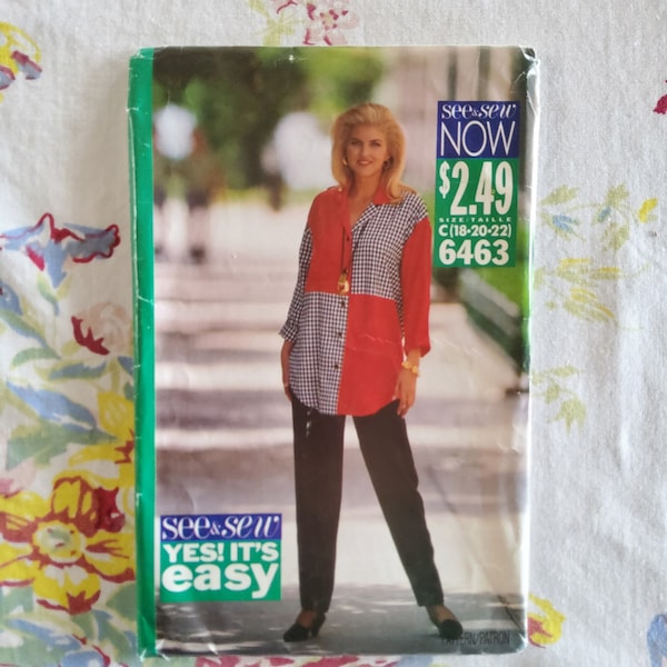 Butterick 6463 Complete Uncut Factory Folds Vintage 90s Sewing Pattern Color Blocked Oversize Shirt Doesn't Have To Be Horrible Sz 18 20 22