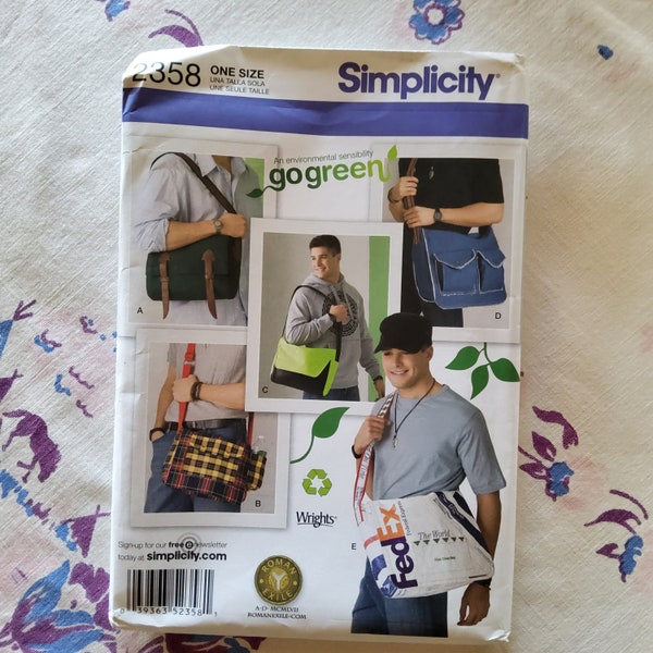 Simplicity 2358 Complete Uncut Factory Folds Sewing Pattern Go Green Ostensibly Upcycled Messenger Bags Roman Exile OSFM