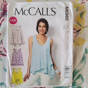 McCalls 6960 Complete Uncut Factory Folds 2014 Sewing Pattern Breezy Draped Summer Tops  Sleeveless Open Back Flowy Multiple Sizes Available