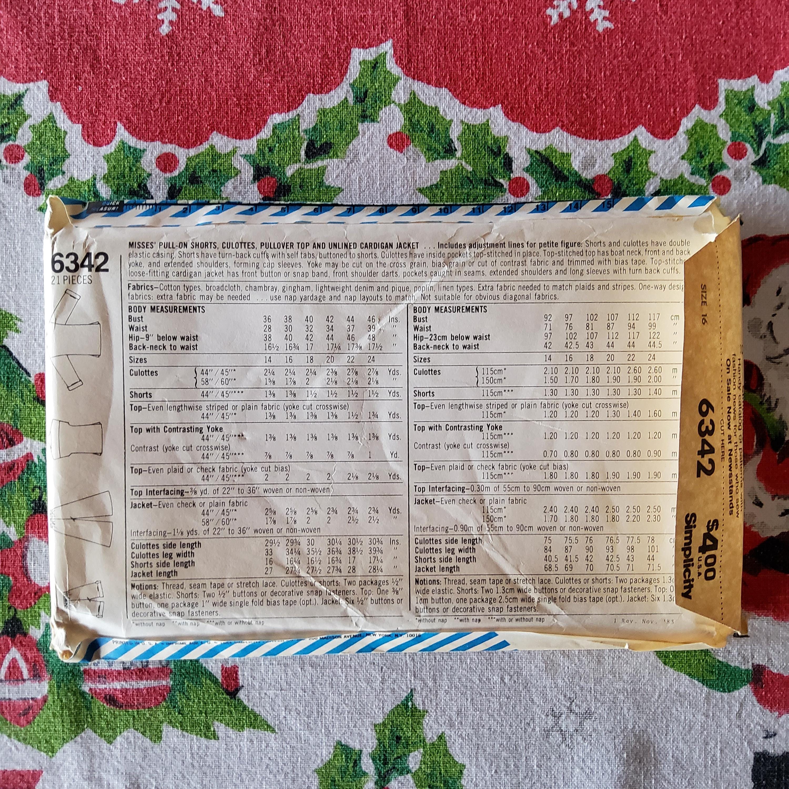 Simplicity 6342 Complete Uncut Factory Folds Vintage 80s Sewing