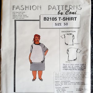Fashion Patterns by Coni B2105 Complete Uncut Factory Folds Vintage 90s Connie Crawford Plus Size Round Body T-Shirt Pattern Size 50
