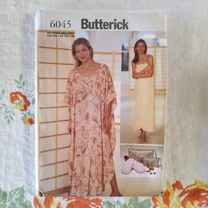 Butterick 6045 Complete Uncut Factory Folds Sewing Pattern Loungewear Caftan Kaftan MuuMuu Bath Sheet Toiletries Size XS-XL Bust 30.5-44