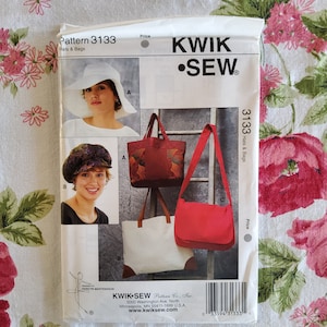 Kwik Sew 3133 Complete Uncut Unopened Early 2000s Sewing Pattern Handbags Purses Hats Fashion Accessories Size S M L