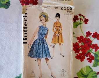 Butterick 2502 Cut Complete Vintage 60s Sewing Pattern Fit and Flare Dress With Inverted Pleats for Sub-Teens (Tweens) Size 8S Bust 28