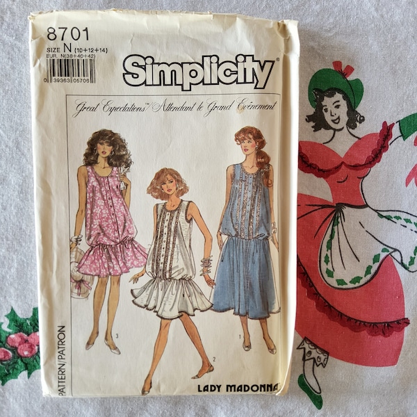 Simplicity 8701 Complete Uncut Factory Folds Vintage 80s Sewing Pattern Great Expectations Lacy Bubble Maternity Dress Lady Madonna 10-14