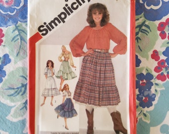 Simplicity 5283 Complete Uncut Factory Folds Vintage 80s Sewing Pattern Prairie Western Peasant Blouse Corset Style Waist Belt Full Skirt 14