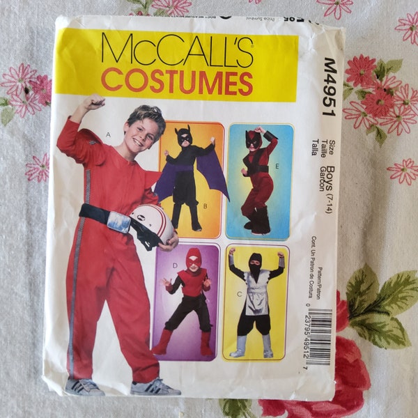 McCalls Costumes 4951 Complete Uncut Factory Folds Easy Generic Super Hero Costumes Create Your Own Kids Size 7-14 Chest 26-32