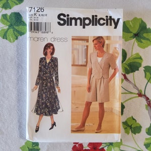 Simplicity 7126 Complete Uncut Factory Folds Vintage 90s Sewing Pattern Maren Dress Cross Over Blazer Flared Skirt or Full Shorts Please No