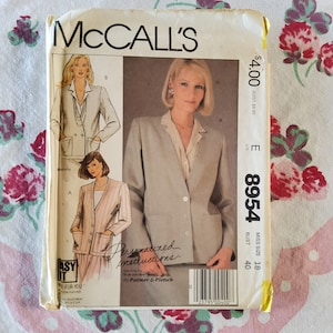 May include: A sewing pattern for a blazer with a bust size of 40 inches. The pattern is from McCall's and is number 8954. The pattern includes personalized instructions by Palmer & Pletsch.