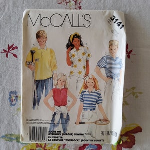 McCalls 3141 Complete Uncut Factory Folds Vintage 80s Sewing Pattern Knit Polo Shirts For Kids Unisex Size Large Chest 30-32