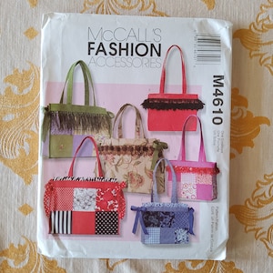McCalls Fashion Accessories P326 / 4610 Complete Uncut Factory Folds Sewing Pattern Rectangular Heavily Embellished Handbags Purses