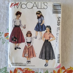 McCalls 5439 Complete Uncut Factory Folds Vintage 90s Sewing Pattern Kids Circle Skirt 50s Poodle Skirts Tops Costumes Size 10-14