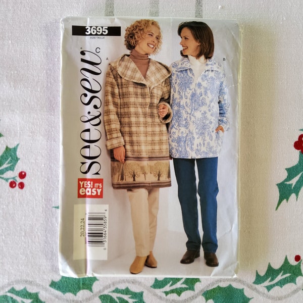 Butterick See & Sew 3695 Complete Uncut Factory Folds Vintage Y2K Sewing Pattern Fleece Coats Very Simple Multiple Sizes Available