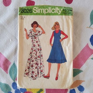 Simplicity 8026 Cut Complete  or  Uncut FF Vintage 70s Sewing Pattern Flutter Sleeve Maxi Jumper Midi Empire Waist Multiple Sizes Available