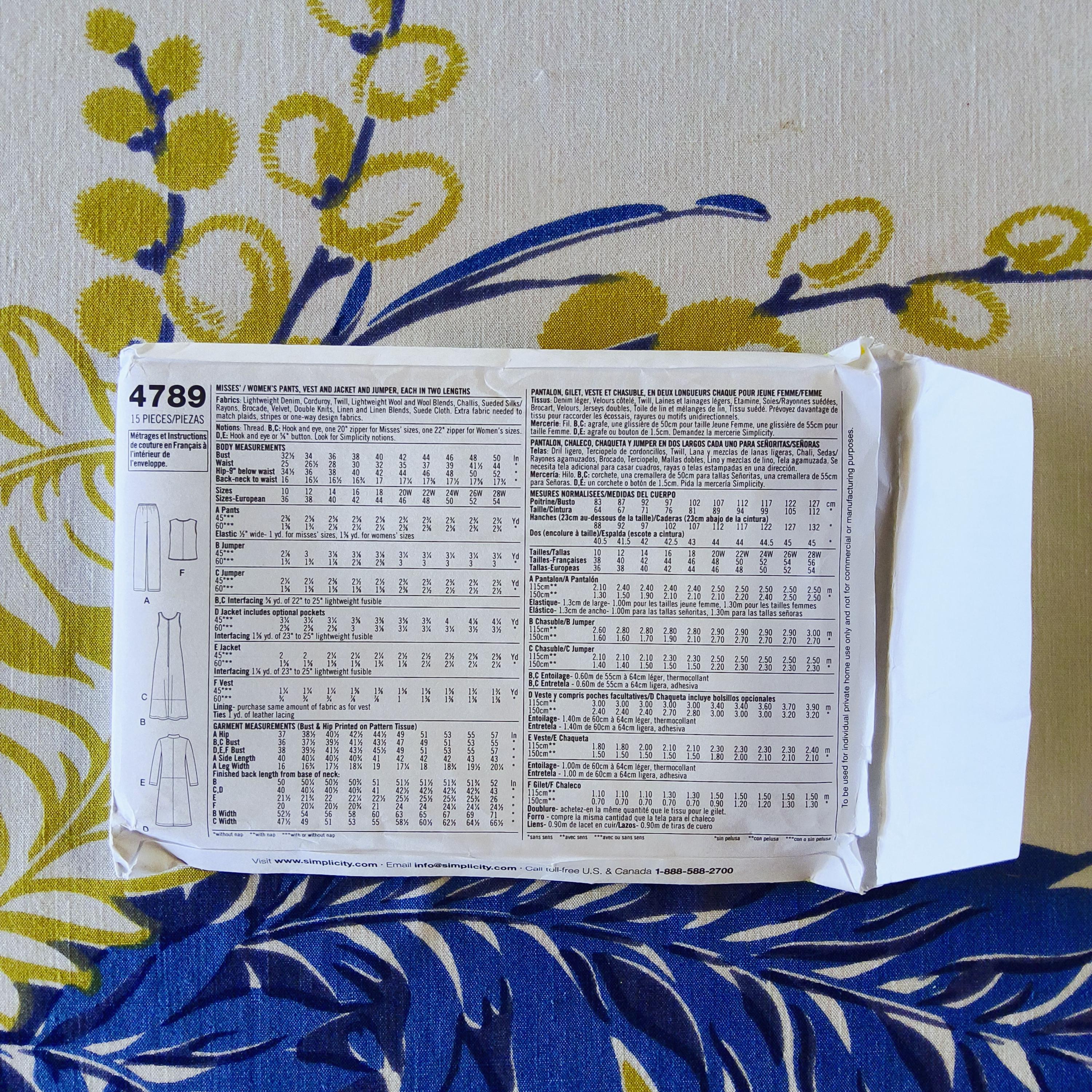 Simplicity 4789 Complete Uncut Factory Folds Capsule Wardrobe Elements ...