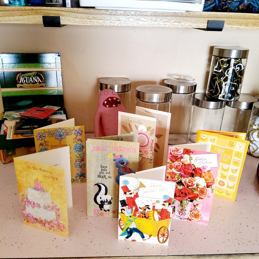 SEVEN Unused Vintage 60s Greeting Cards Get Well Birthday Rust Craft ...