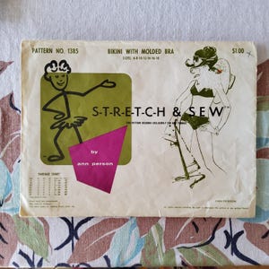 Stretch & Sew 1385 Complete Uncut Factory Folds Vintage 1967 60s Sewing Pattern Two Piece Bikini Swimsuit Molded Bra Size 6-18 31.5-40