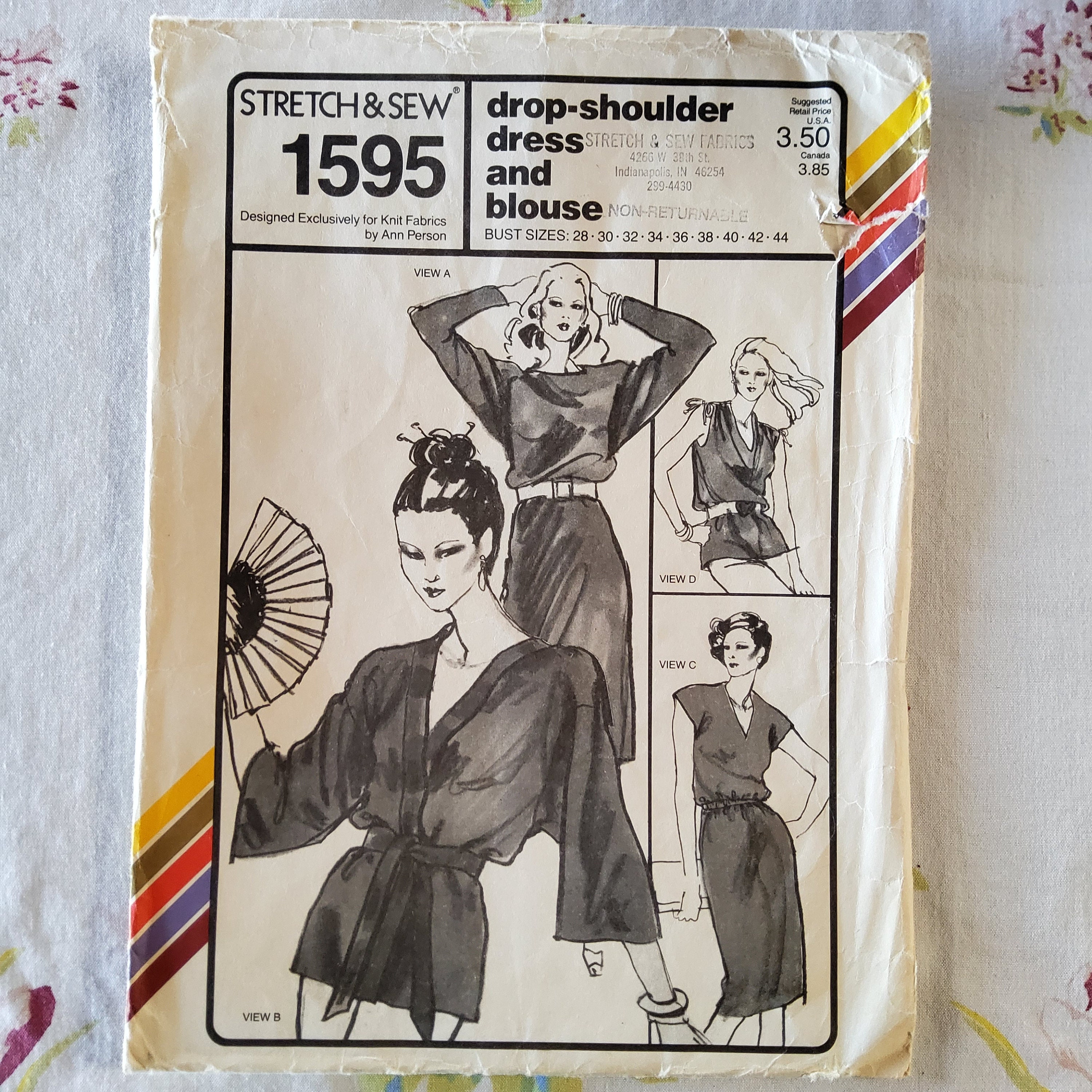 Stretch & Sew 1595 Complete Uncut Factory Folds Vintage 70s Ann Person Sewing Pattern Cap Sleeve Dress Blouse and Kimono Bust 28-44