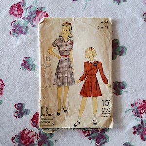 DuBarry 2656B Cut Incomplete Vintage 1941 Sewing Pattern Girls Shirtwaist Dress Size 12 30