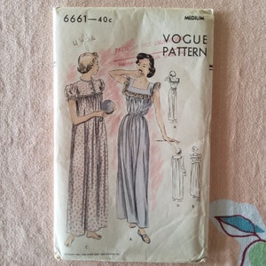 May include: Vintage Vogue sewing pattern for a nightgown, featuring three different styles. The pattern number is 6661-40c and is labeled "Medium".