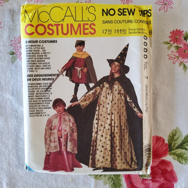 McCalls 6680 Complete Uncut Factory Folds Vintage 90s Costume No Sew Pattern Caped Figures Adult Sizes S-XL Robin Hood Wizard Magician More