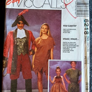 McCalls 6218 Complete Uncut Factory Folds Vintage 90s Halloween Costume Peter Pan Captain Hook Tinkerbell