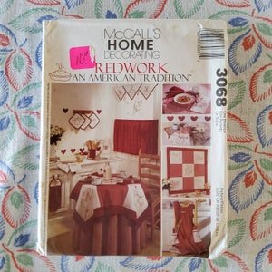 McCalls Home Dec 3068 Complete Uncut Factory Folds Vintage Y2K Sewing Pattern Redwork Embroidery Americana Kitchen Crafts