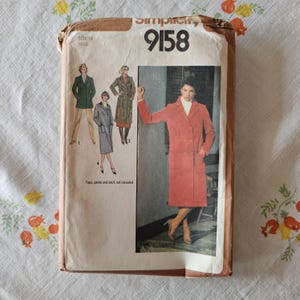 Simplicity 9158 Complete Uncut Factory Folds Vintage 1979 Sewing Pattern Double Breasted Coat Size 16 Bust 38
