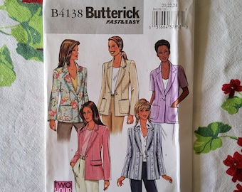 Butterick 4138 Complete Uncut Factory Folds Sewing Pattern Long Blazer Jacket Big Patch Pockets Unlined Multiple Sizes Available