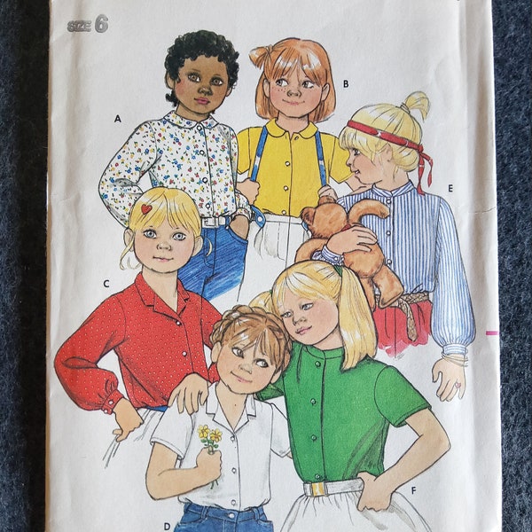 Butterick 4256 Complete Uncut Factory Folds In the 80s Children Looked Like Piggies Blouse Sewing Pattern Size 6