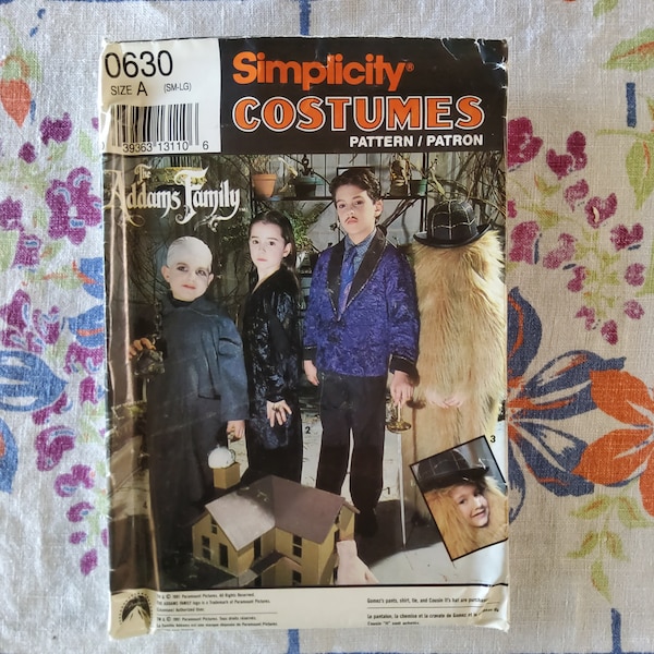 Simplicity 7991 Complete Uncut Factory Folds Vintage 90s Sewing Costume Pattern The Addams Family Kids Gomez Morticia Cousin It Uncle Fester