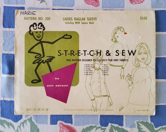 Stretch & Sew 200 Complete Uncut Factory Folds Raglan Sleeve Top and Sweater Vintage 60s 70s Sewing Pattern
