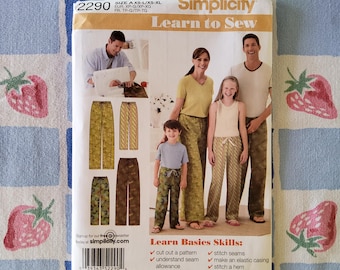 Simplicity 2290 Complete Uncut Factory Folds Sewing Pattern Loungewear Pants for the Whole Fam Damily Adults and Kids Size XS-L & XS-XL