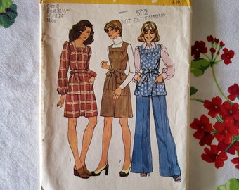 Simplicity 6173 Complete Uncut Factory Folds Vintage 70s Sewing Pattern Square Neck Smock Top Jumper Dress Patch Pockets Size 8 Bust 31.5