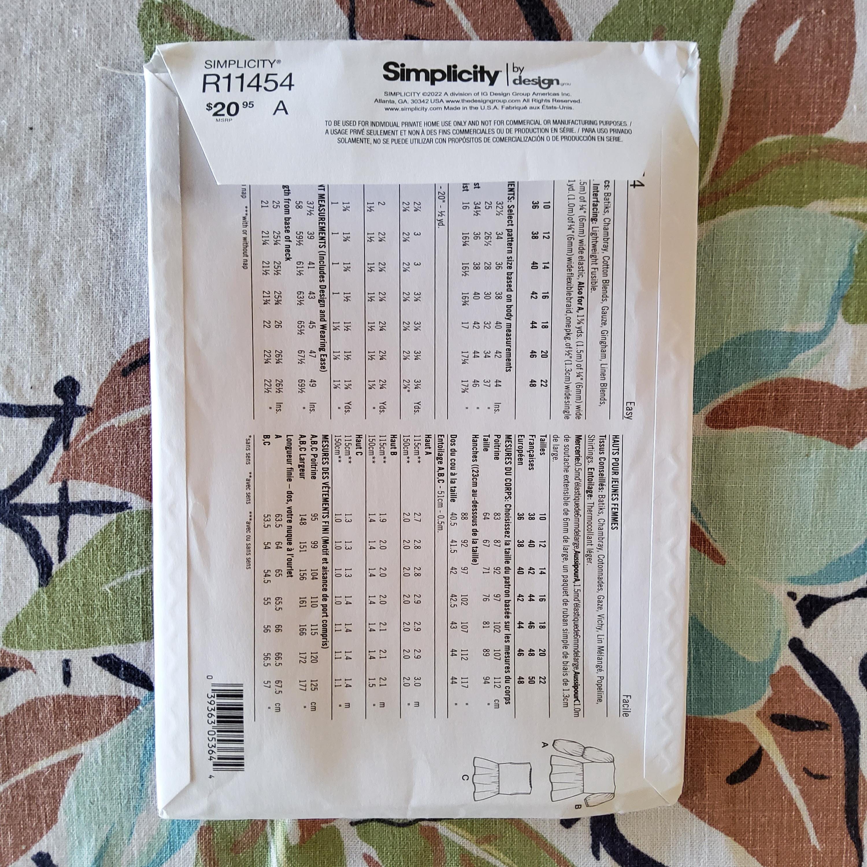 Simplicity 11454 Complete Uncut Factory Folds 2022 Sewing Pattern Easy ...